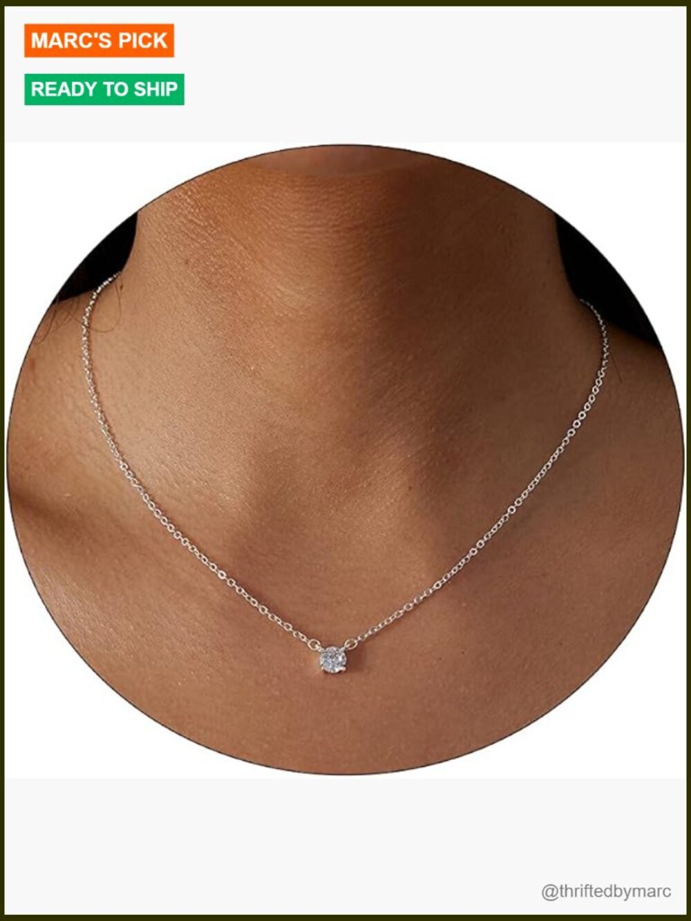 Dainty CZ Diamond Solitaire Pendant Necklace 14K Gold Plated Choker